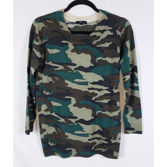 J. Crew Camo Merino Wool Sweater Womens S Streetwear Utility Preppy Lightweight - Picture 1 of 9